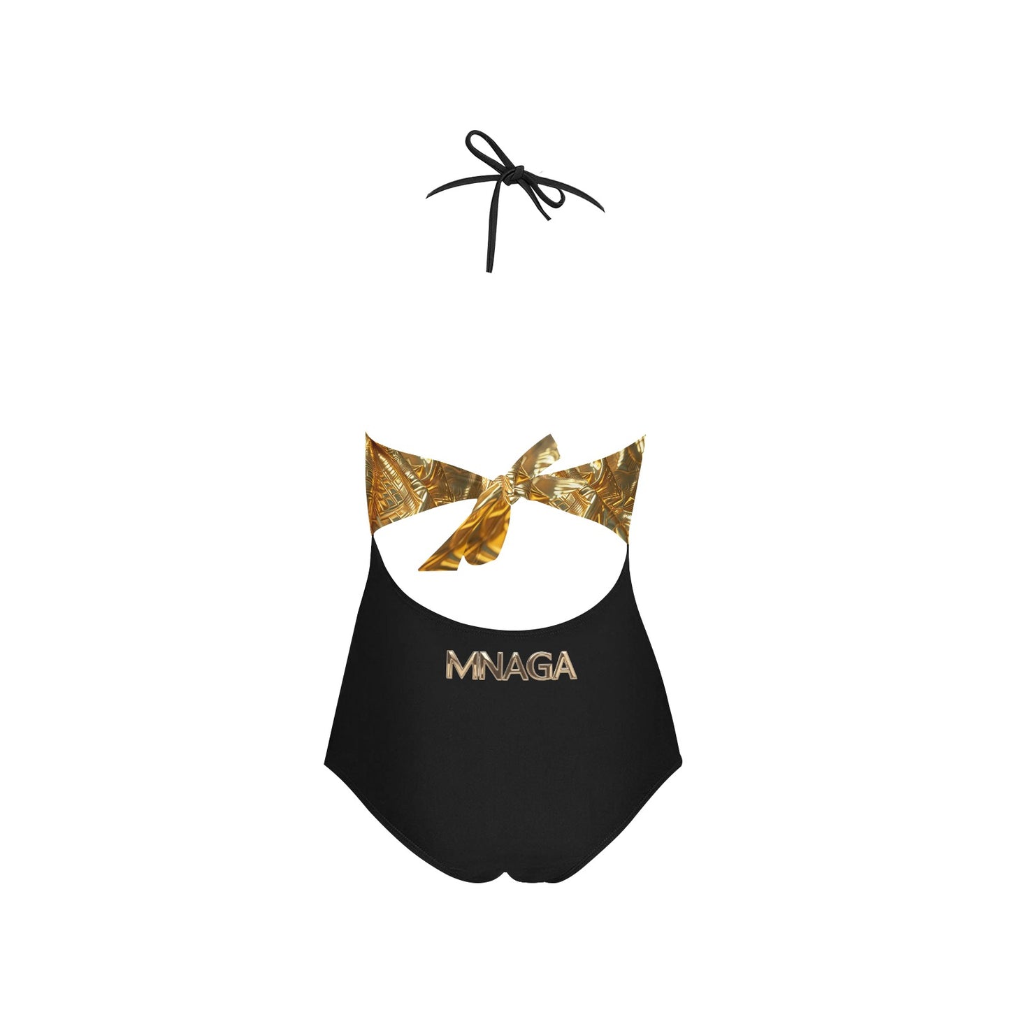 MNAGA Gold and Black Lace Band Embossing Swimsuit (S15)