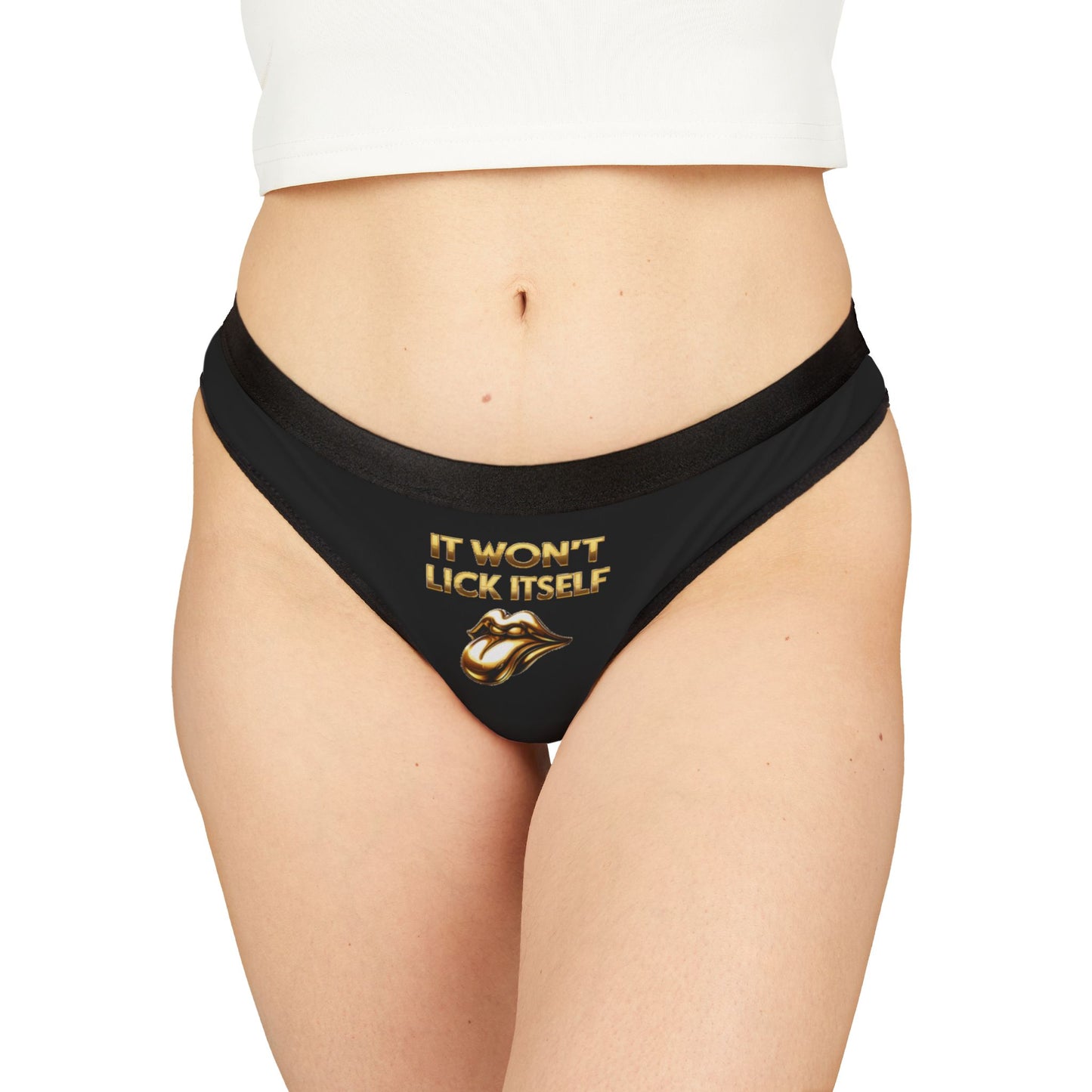 MNAGA Sassy Women's Thongs, Lick, Playful Lingerie Gifts, Fun Sleepwear, Edgy Black Thong Panties