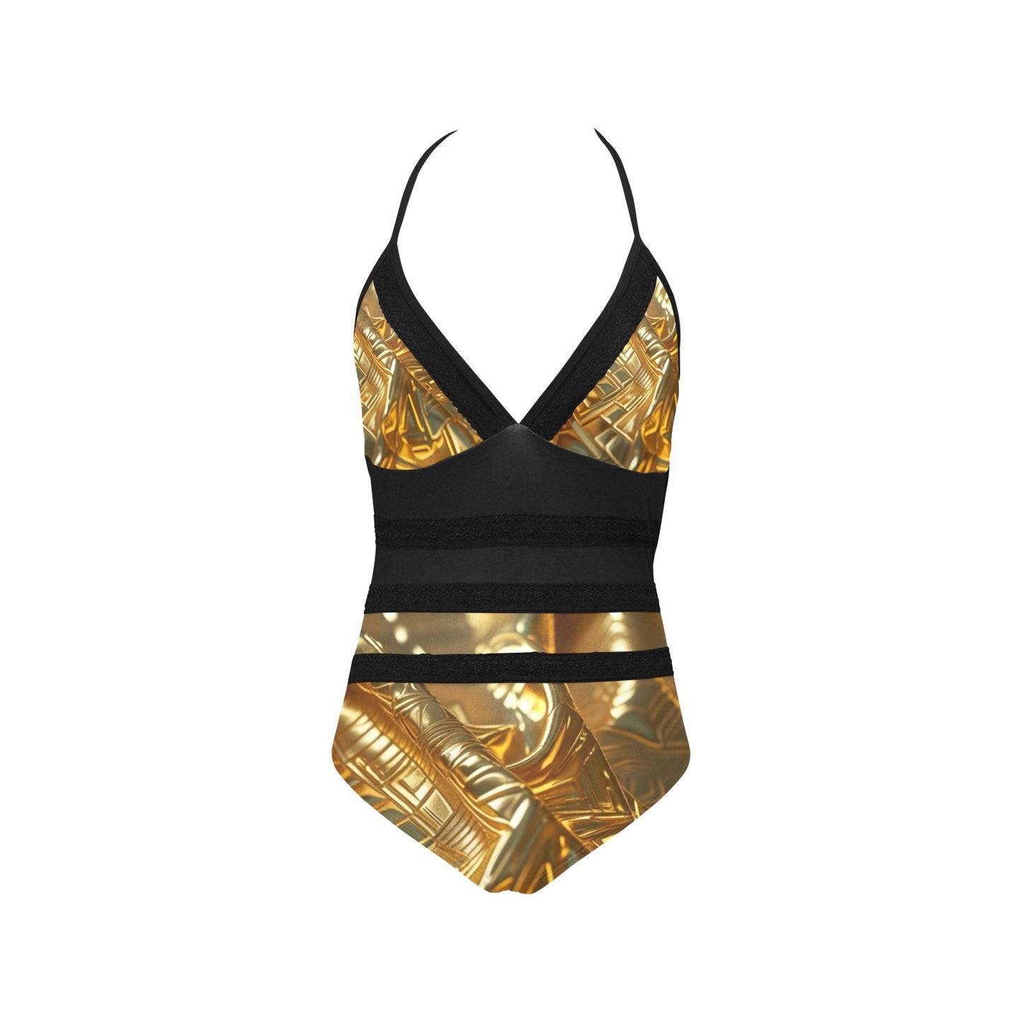 MNAGA Gold and Black Lace Band Embossing Swimsuit (S15)