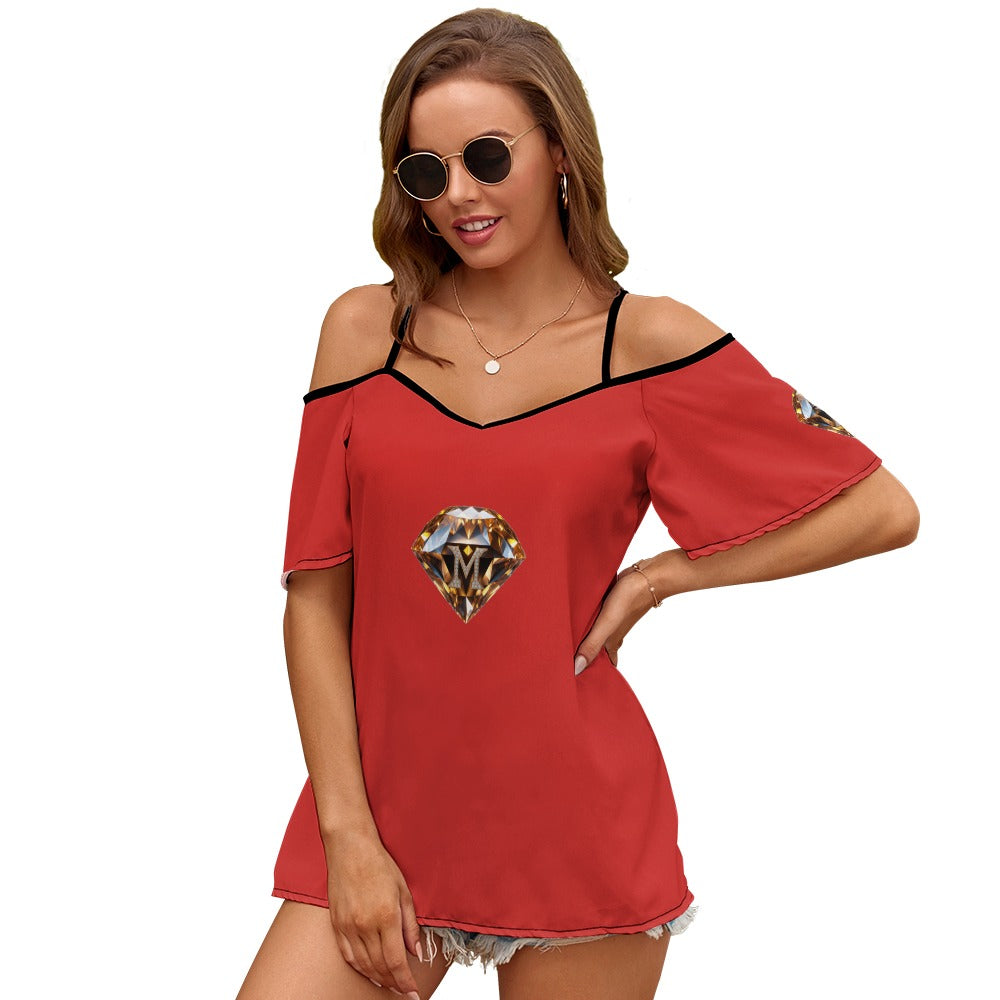 Casual Ladies Diamond MNAGA Off Shoulder Sling Short Sleeve Top