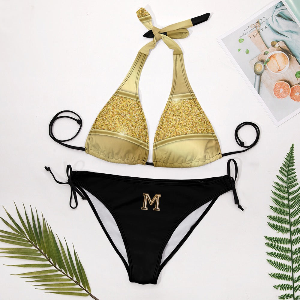 MNAGA Gold and Black Ladies Sexy V-Neck Bikini Swimsuit
