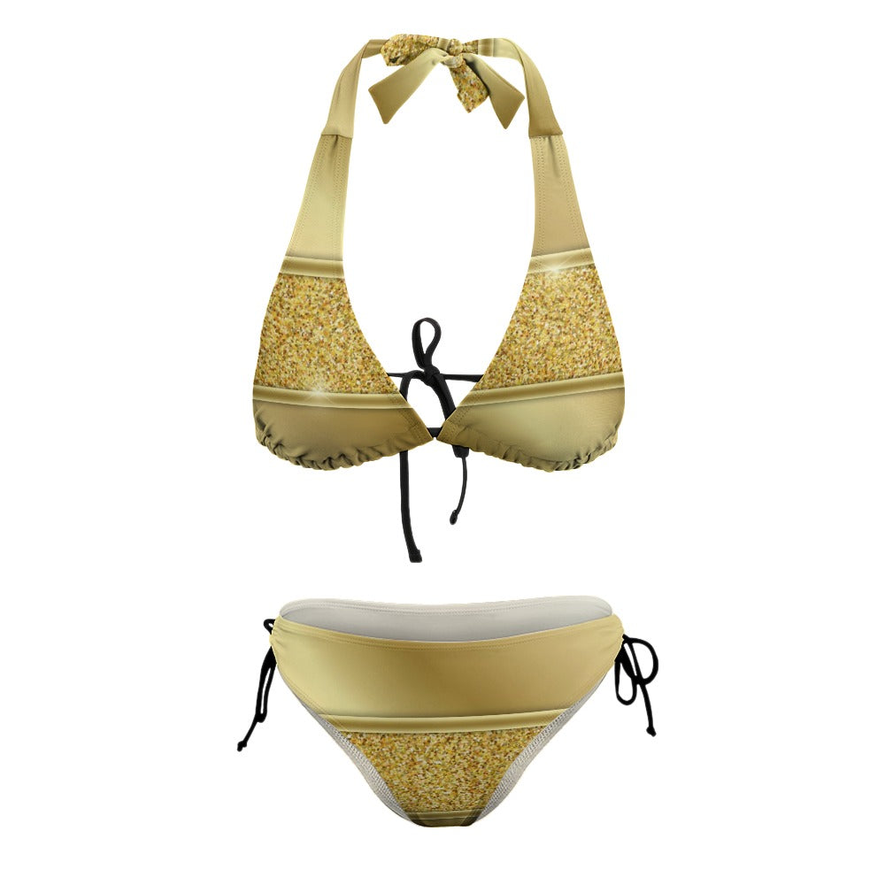 Gold Ladies Sexy V-Neck Bikini Swimsuit