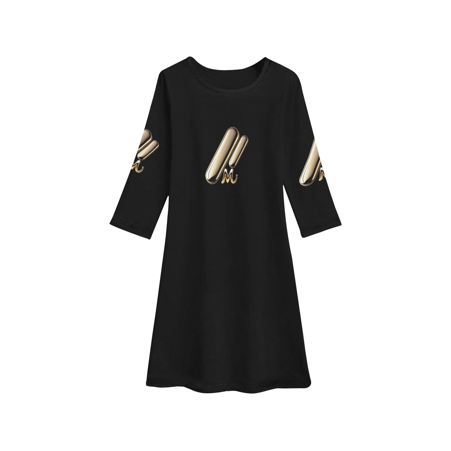 Girls' Long Sleeve MNAGA Black Dress (D59)