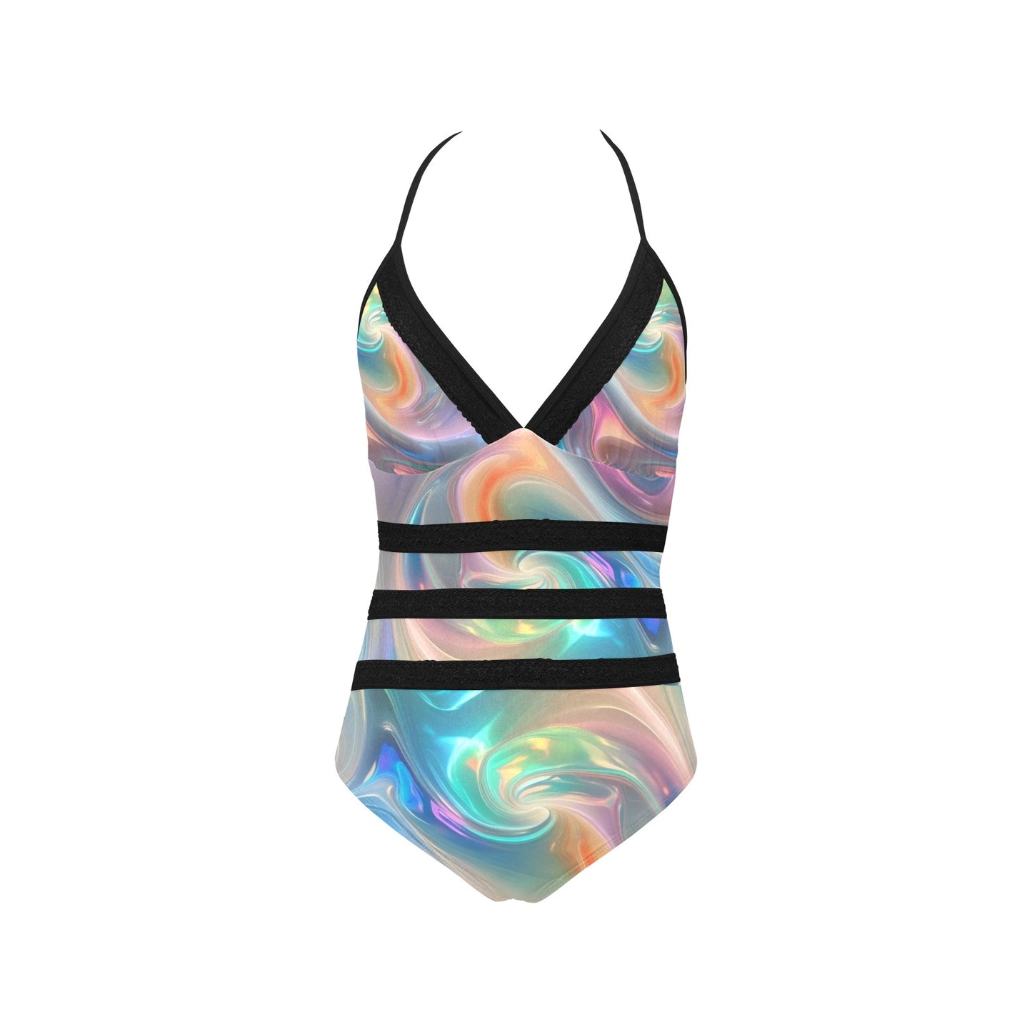 Opal Swirls Lace Band Embossing Swimsuit (S15)