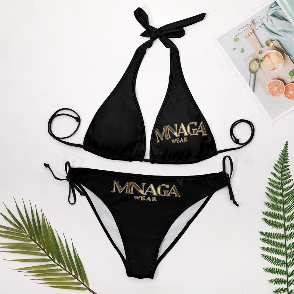 MNAGA WEAR Black And Gold Ladies Sexy V-Neck Bikini Swimsuit