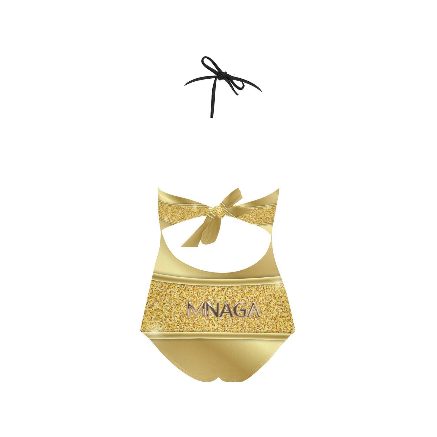 Gold and Black MNAGA Lace Band Embossing Swimsuit (S15)