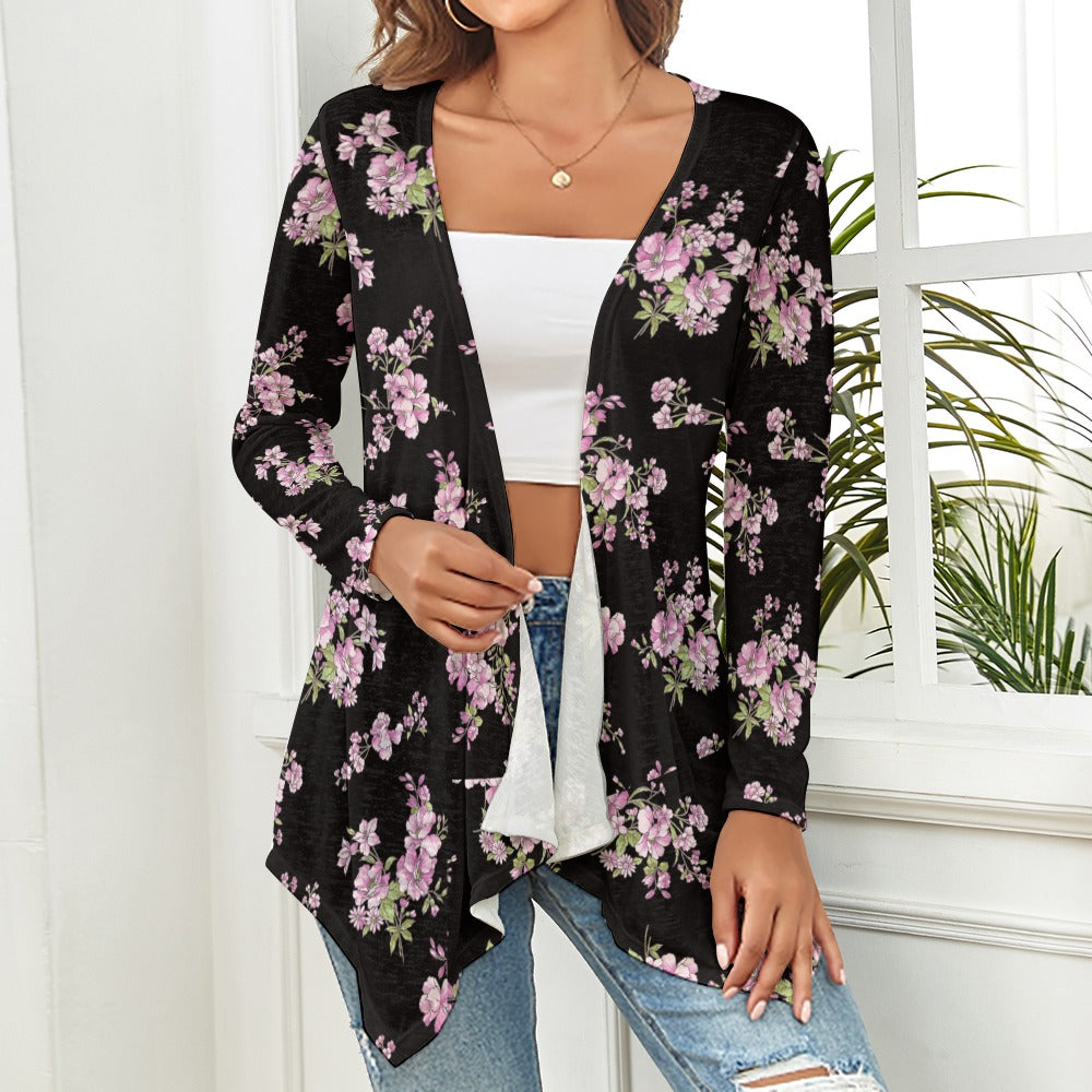 Black and Pink Floral Women's knitted cardigan