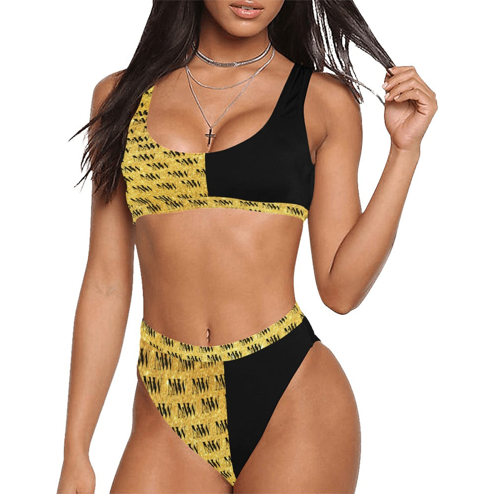 MNAGA HALF AND HALF Sport Top & High-Waisted Bikini Swimsuit (Model S07)