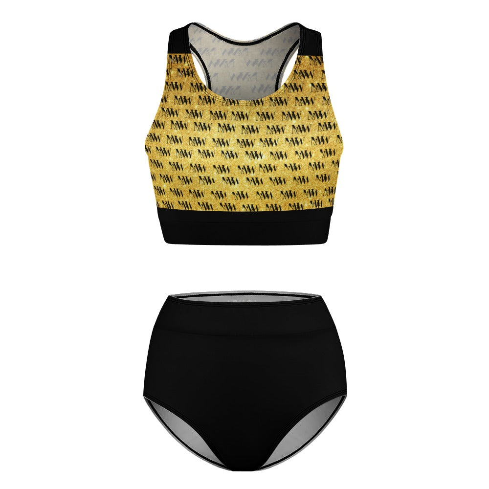 Gold and Black MNAGA Ladies Two Piece Bikini Swimsuit