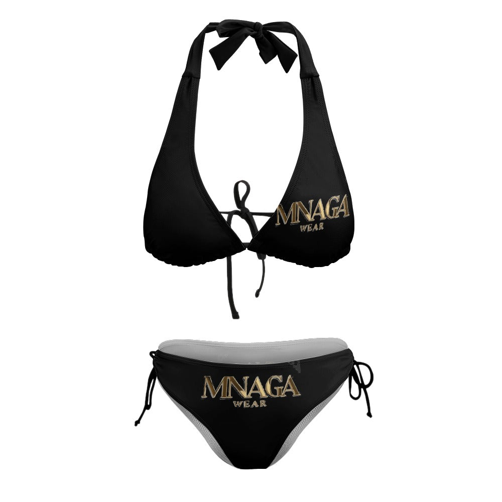 MNAGA WEAR Black And Gold Ladies Sexy V-Neck Bikini Swimsuit