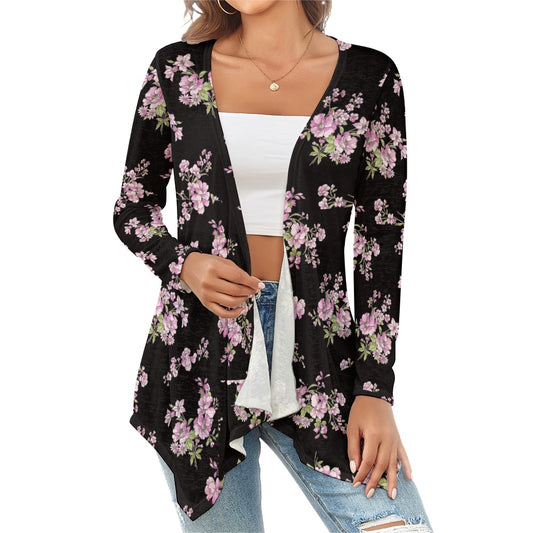 Black and Pink Floral Women's knitted cardigan