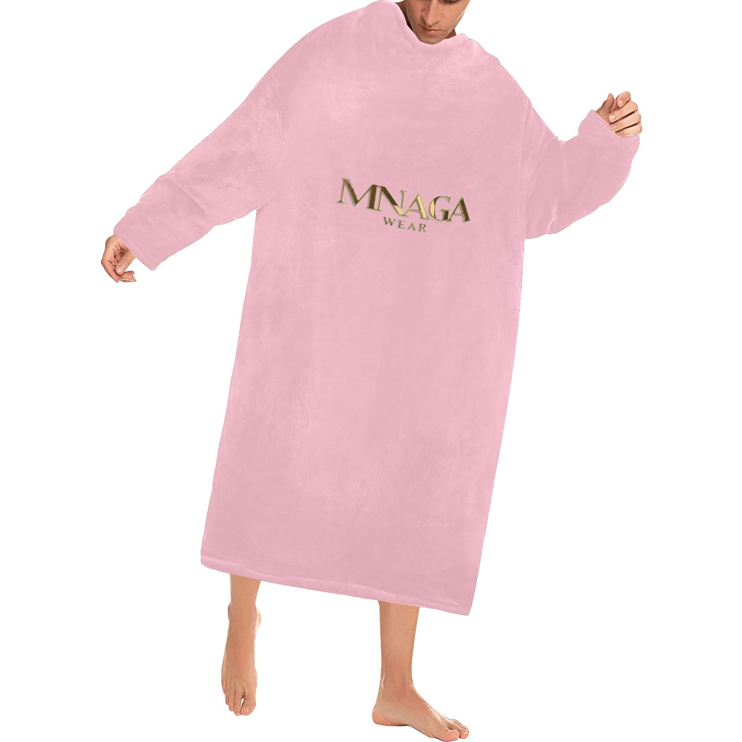 MNAGA Pink Blanket Robe with Sleeves for Adults