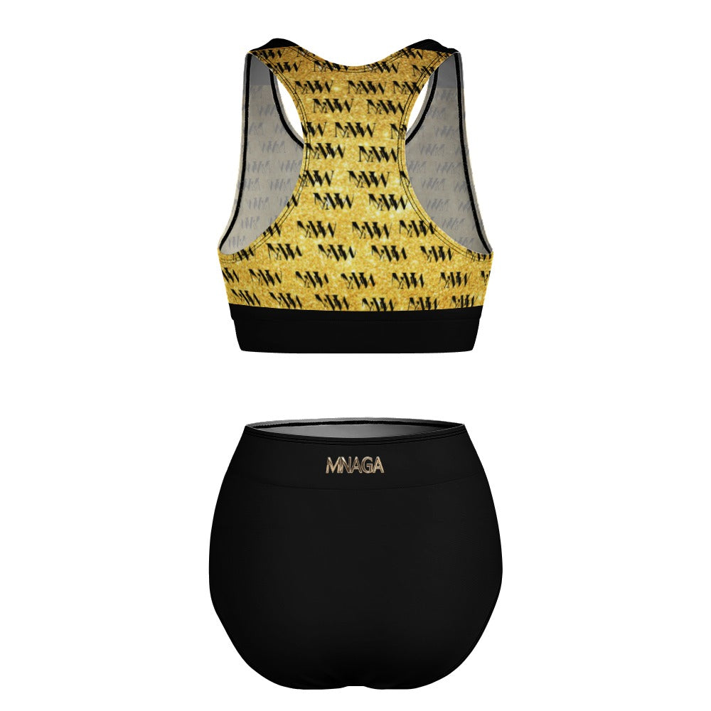 Gold and Black MNAGA Ladies Two Piece Bikini Swimsuit