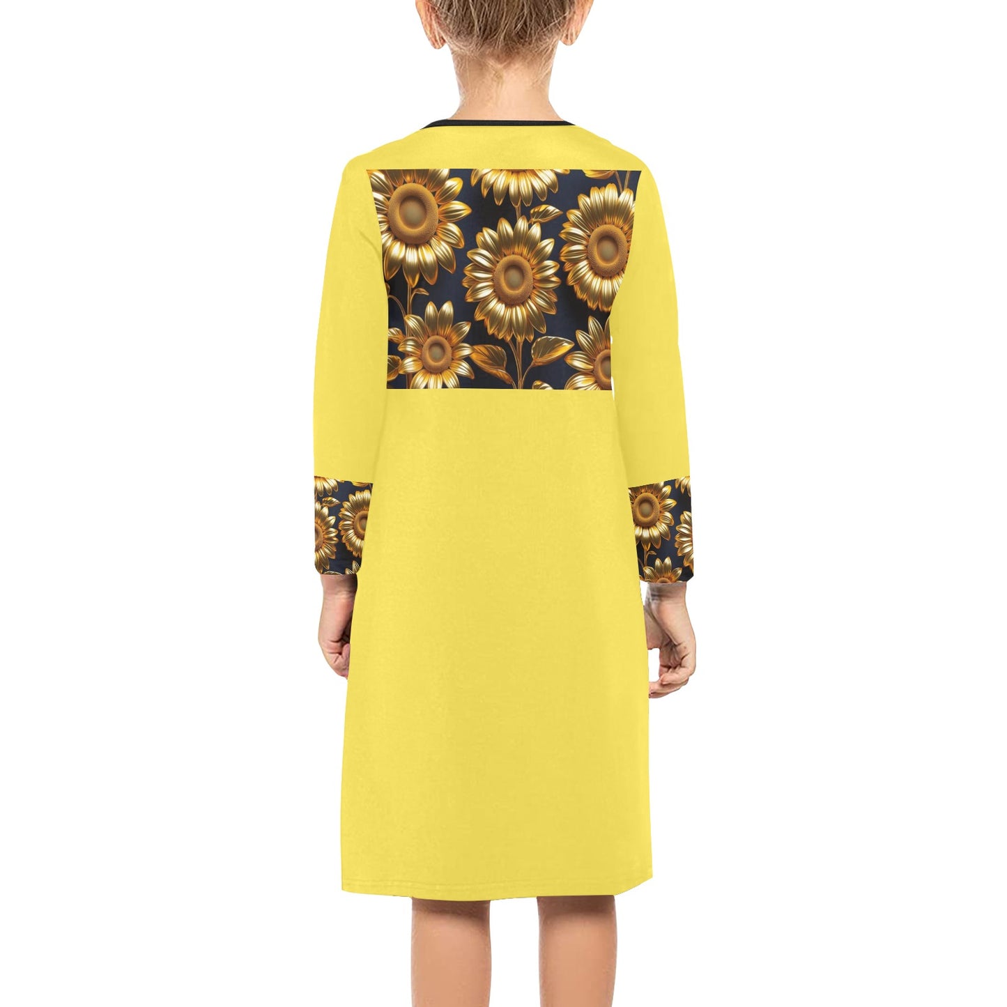 Girls' Long Sleeve Yellow Sunflower MNAGA Dress (D59)
