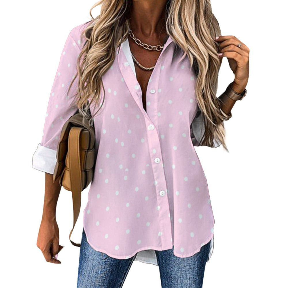 Pink and White Cropped hem shirt