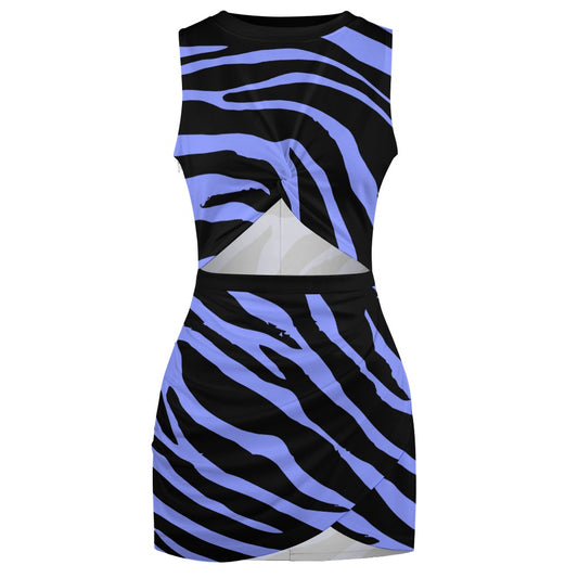 Blue and Black Navel-Baring Cross-Fit Hip Skirt