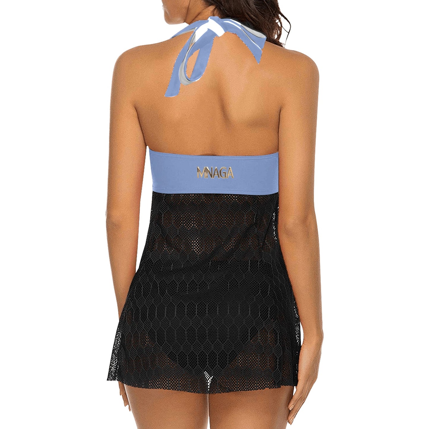 MNAGA Blue and Black Women's Swim Dress