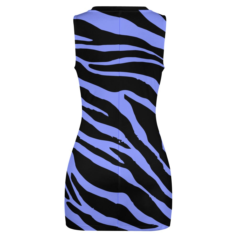 Blue and Black Navel-Baring Cross-Fit Hip Skirt