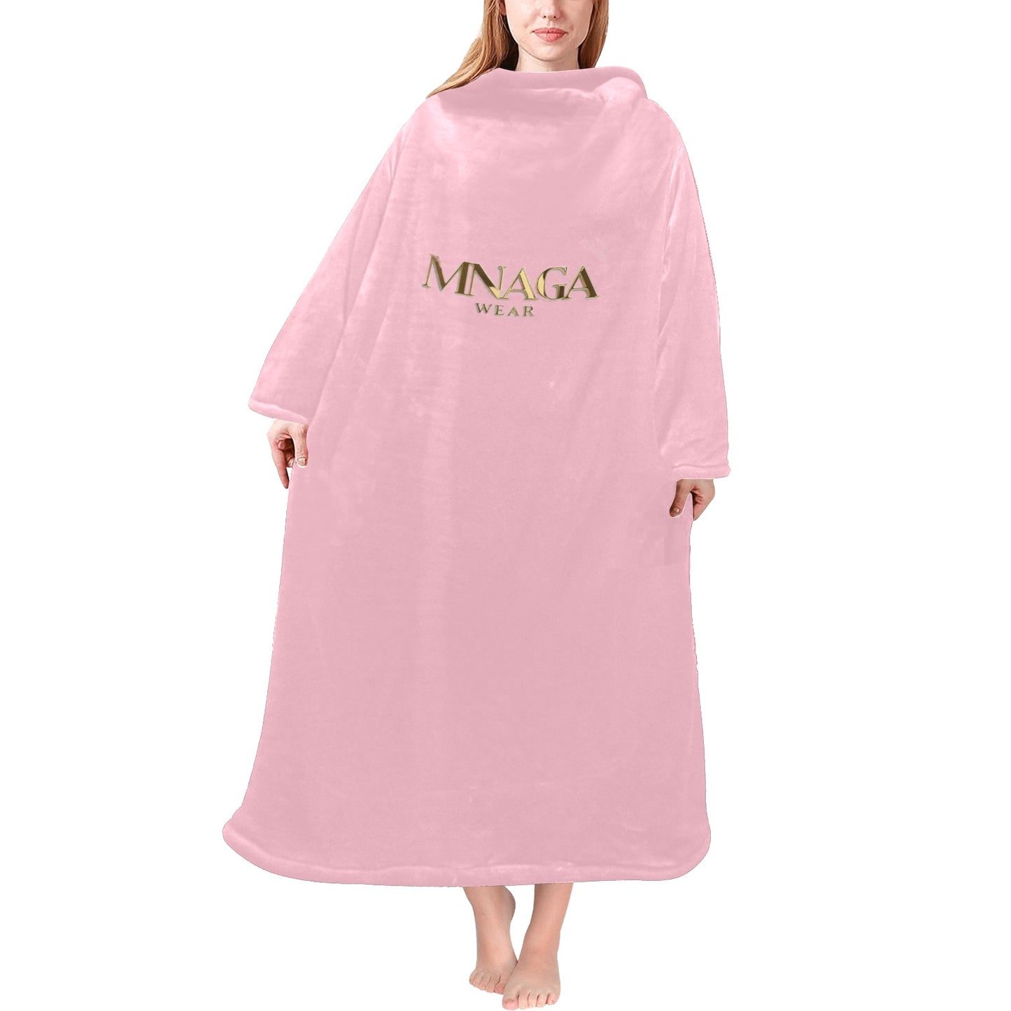 MNAGA Pink Blanket Robe with Sleeves for Adults
