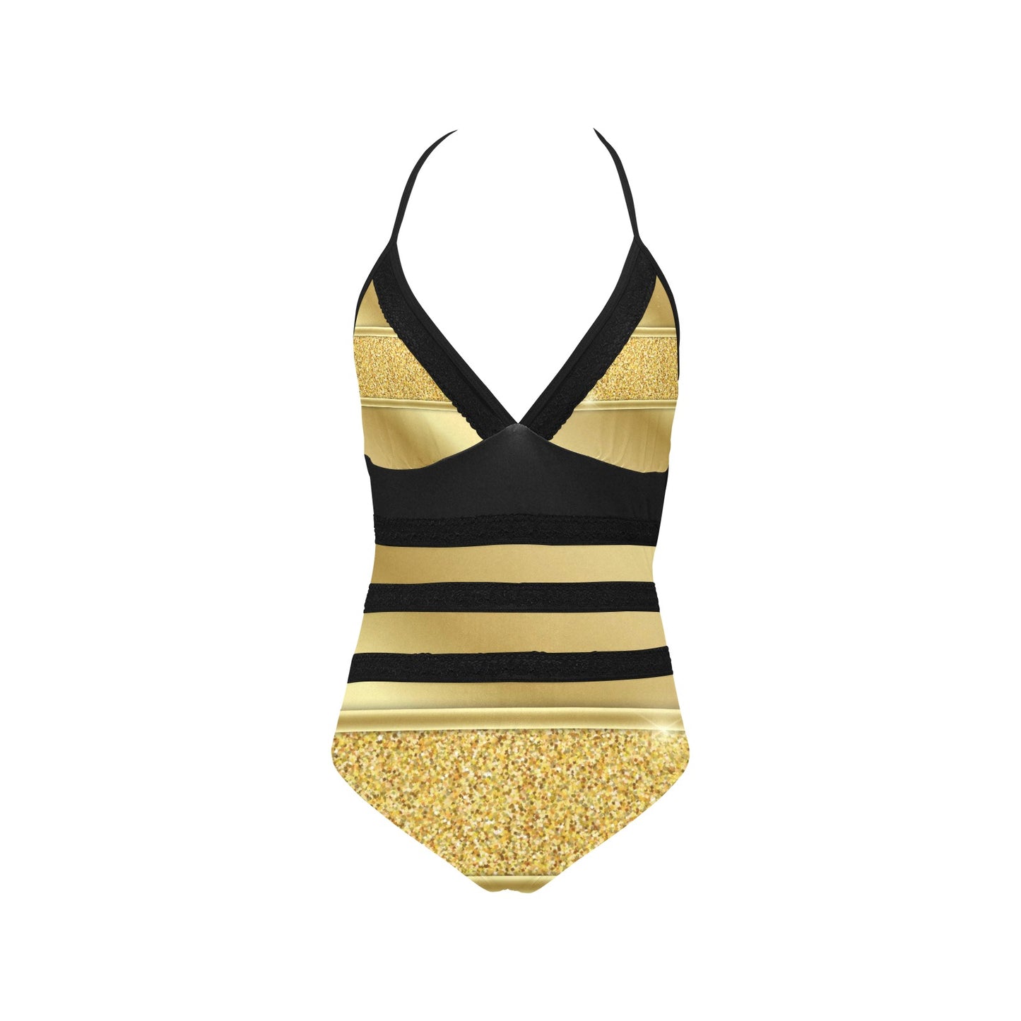 Gold and Black MNAGA Lace Band Embossing Swimsuit (S15)