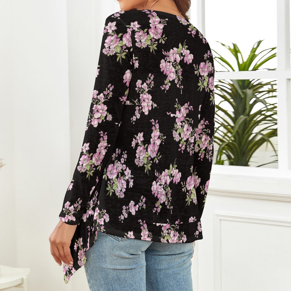 Black and Pink Floral Women's knitted cardigan