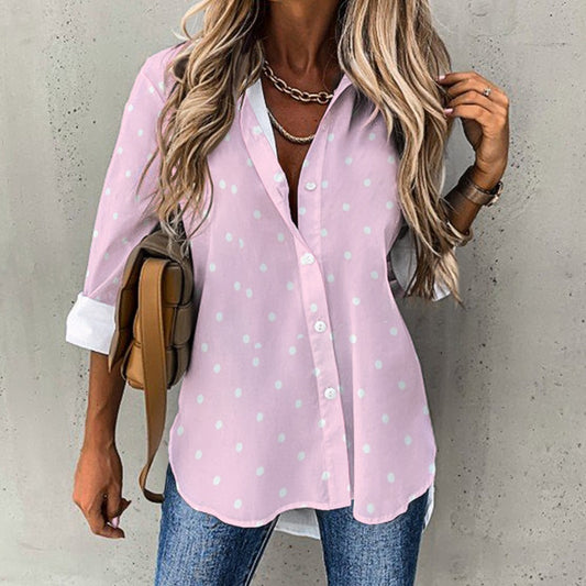 Pink and White Cropped hem shirt