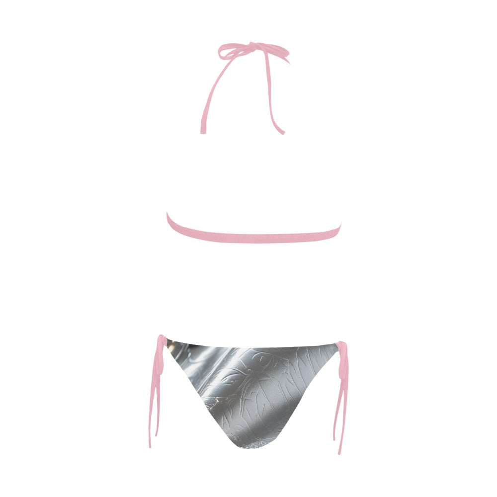 Pink and Silver Halter Bikini Swimsuit (Model S08)