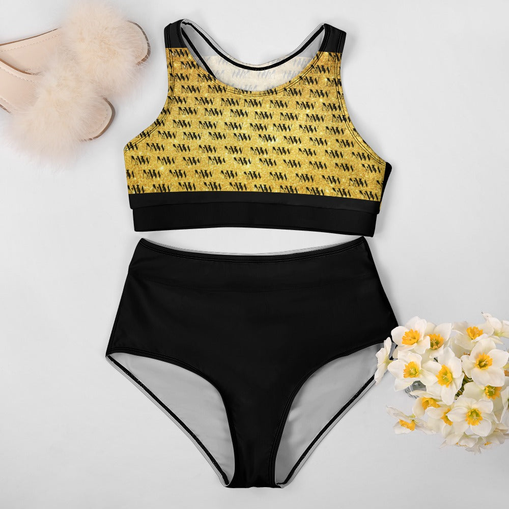 Gold and Black MNAGA Ladies Two Piece Bikini Swimsuit