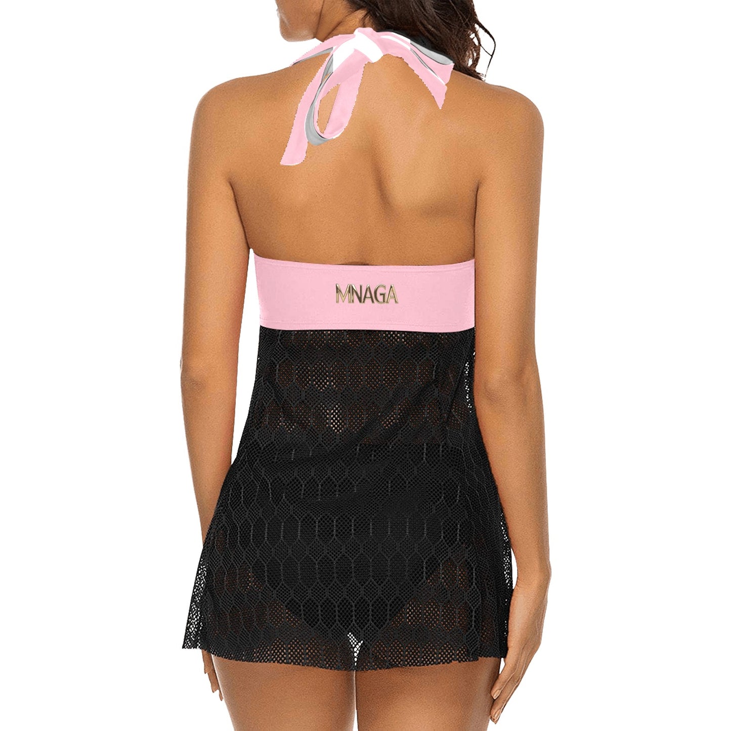 MNAGA Pink and Black Women's Swim Dress