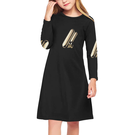Girls' Long Sleeve MNAGA Black Dress (D59)