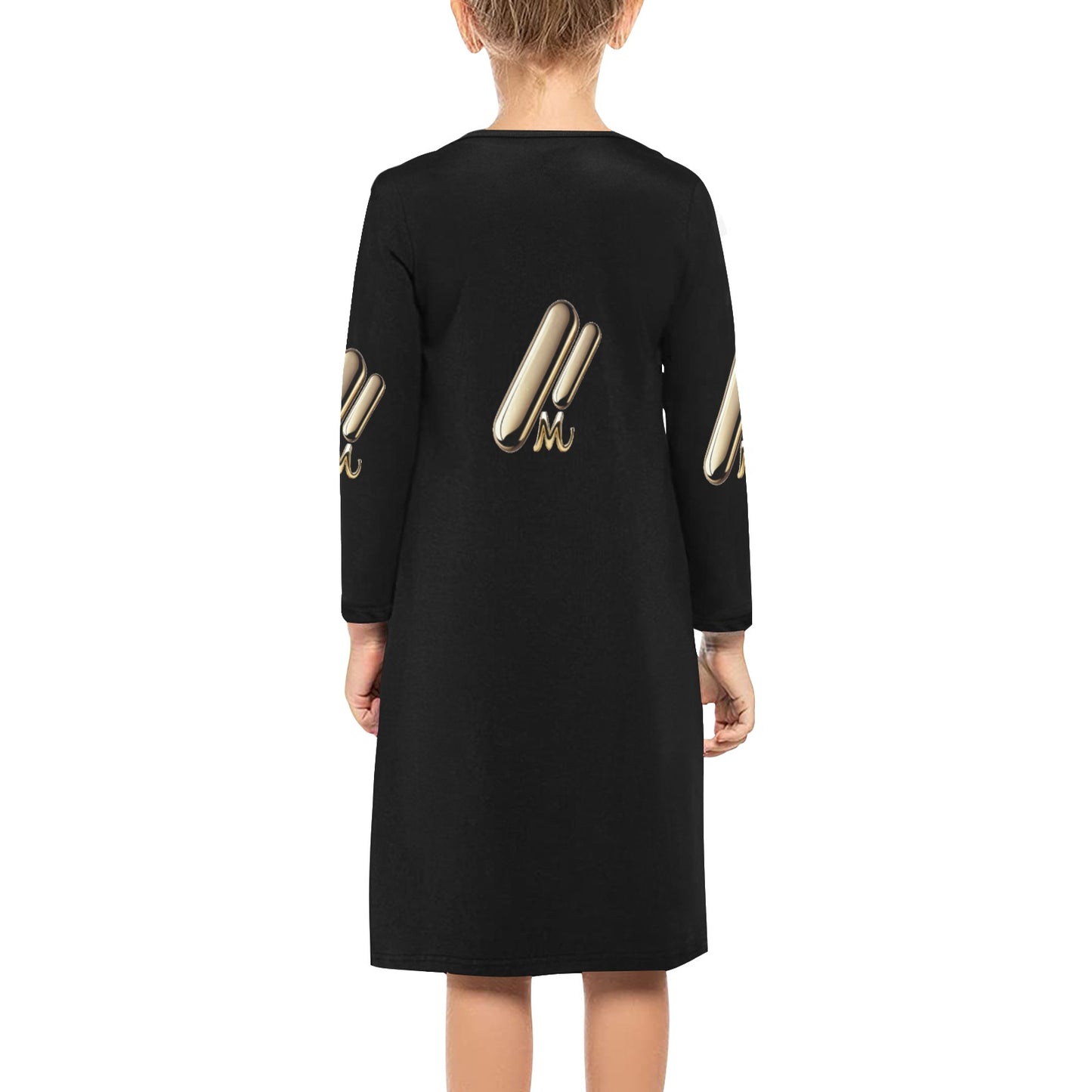 Girls' Long Sleeve MNAGA Black Dress (D59)