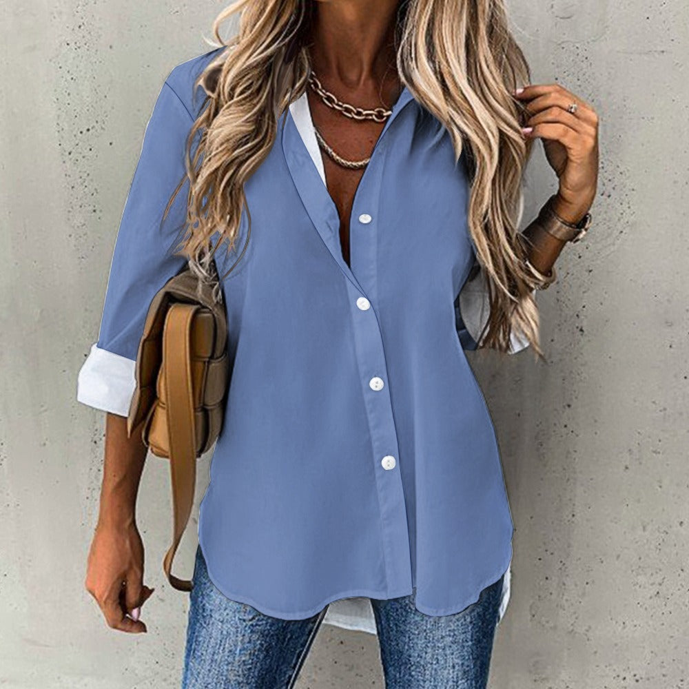 Blue Cropped hem shirt