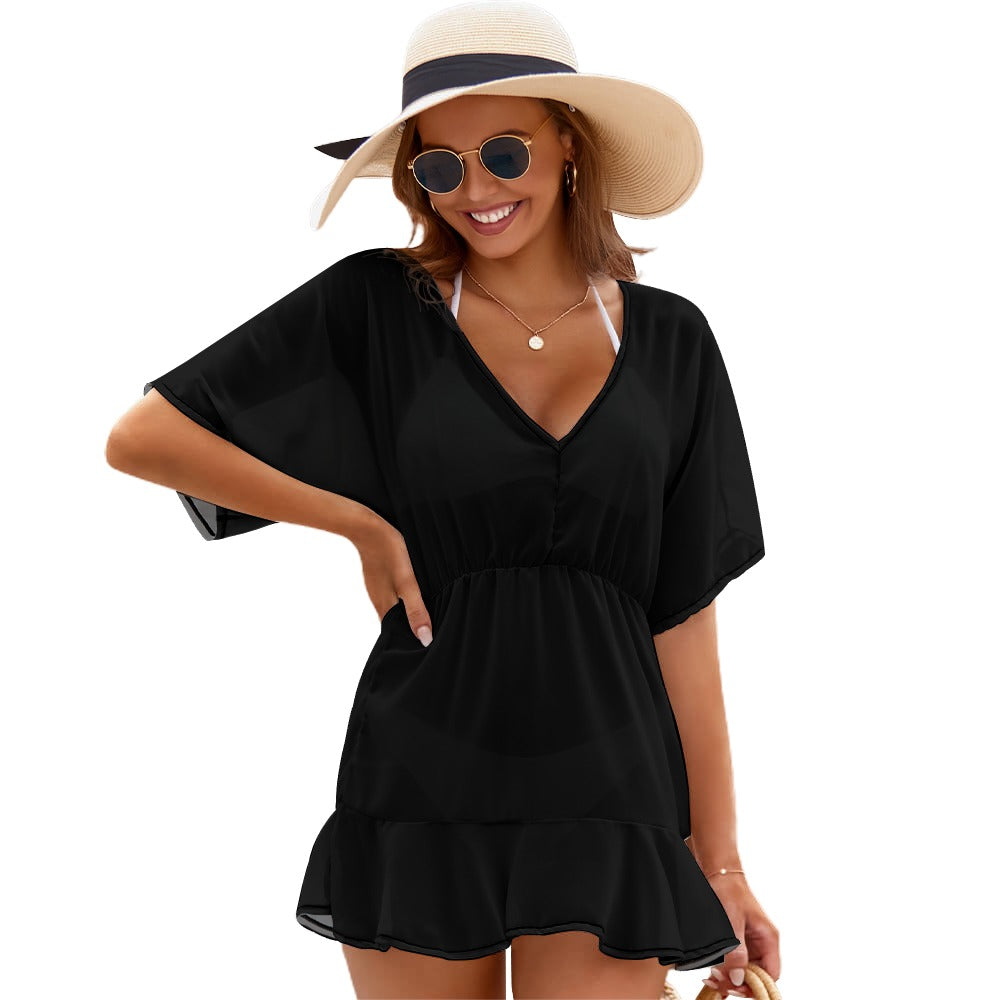 Black Ladies Thin Short Sleeve One Piece Dress