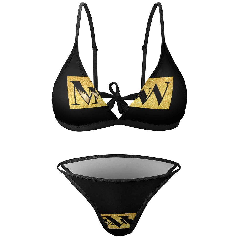 MW Black and Gold Sexy Two Piece Bikini Swimsuit