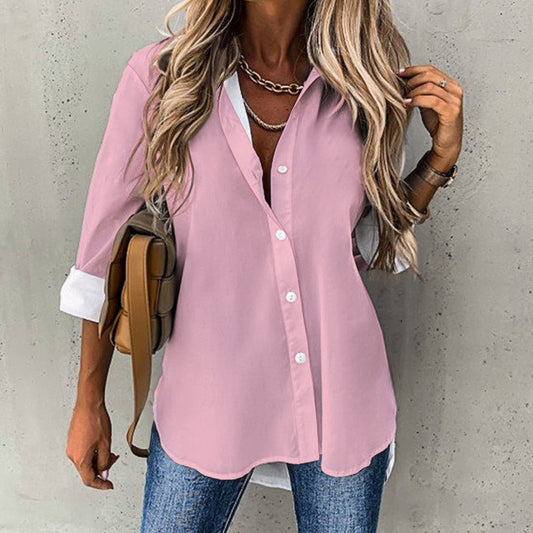 Pink Cropped hem shirt