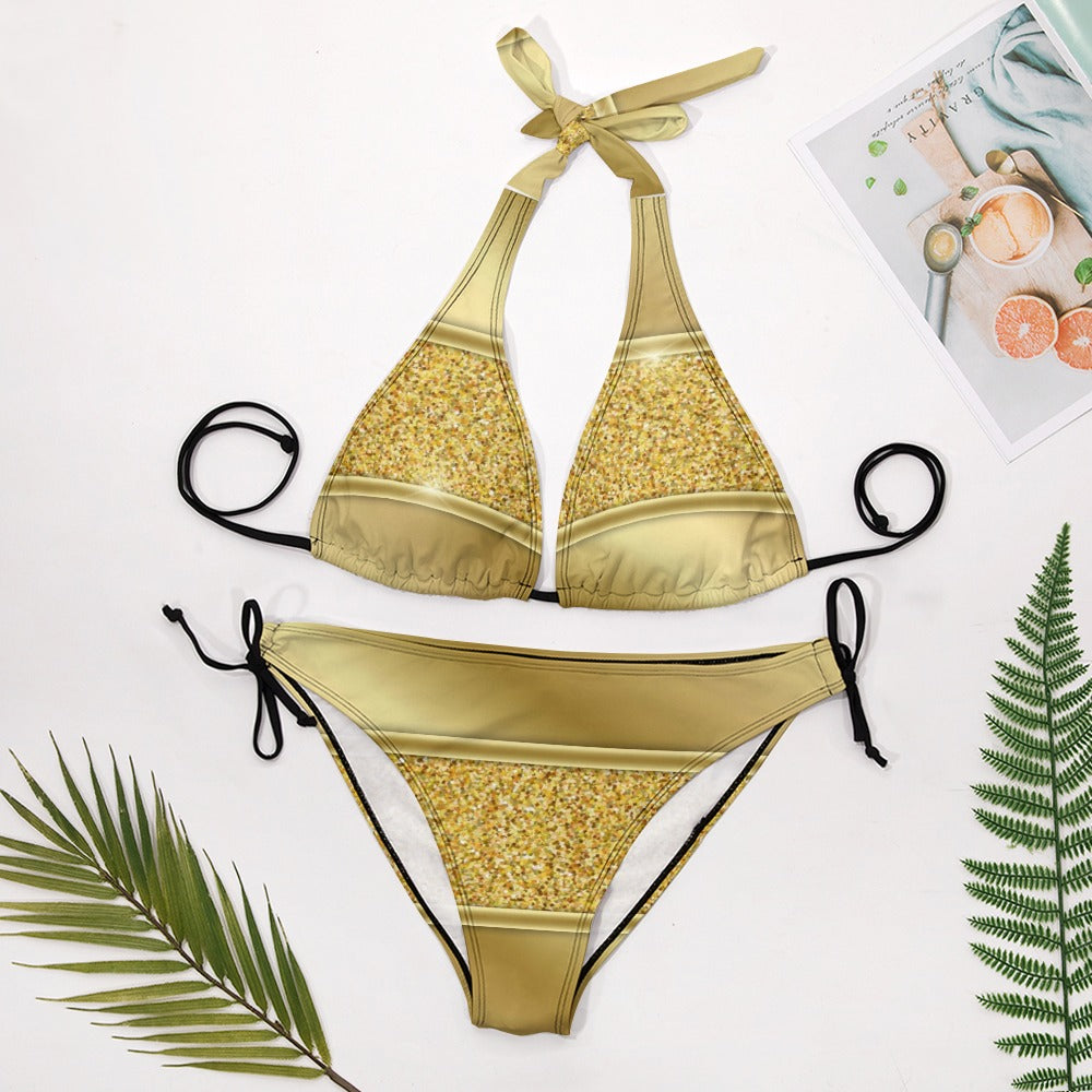 Gold Ladies Sexy V-Neck Bikini Swimsuit