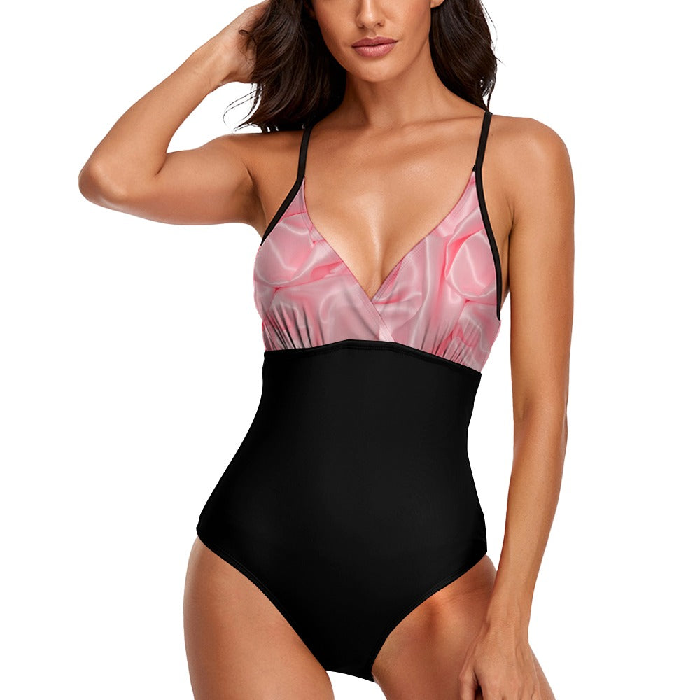 Sexy Female Sling Pink and Black One Piece Swimsuit