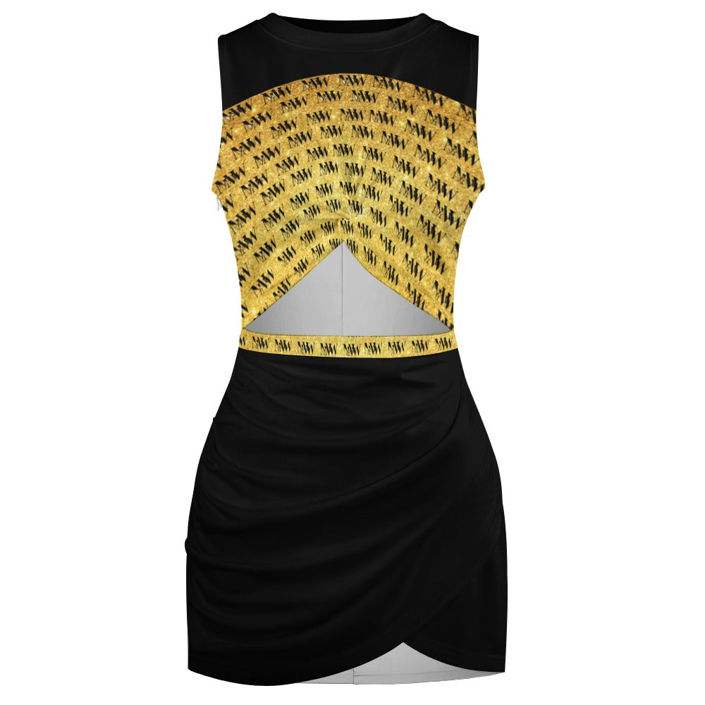 MW Black and Gold  Navel-Baring Cross-Fit Hip Skirt