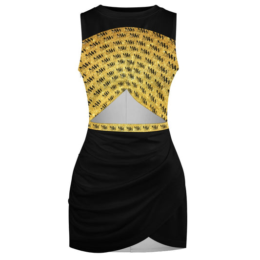 MW Black and Gold  Navel-Baring Cross-Fit Hip Skirt