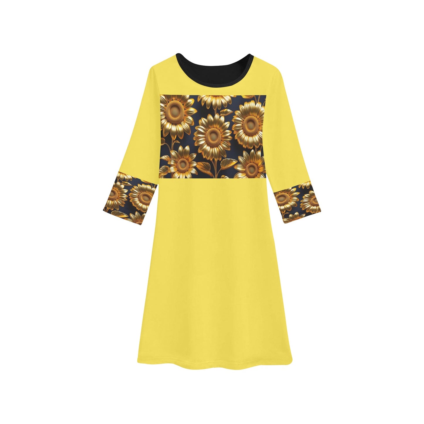 Girls' Long Sleeve Yellow Sunflower MNAGA Dress (D59)