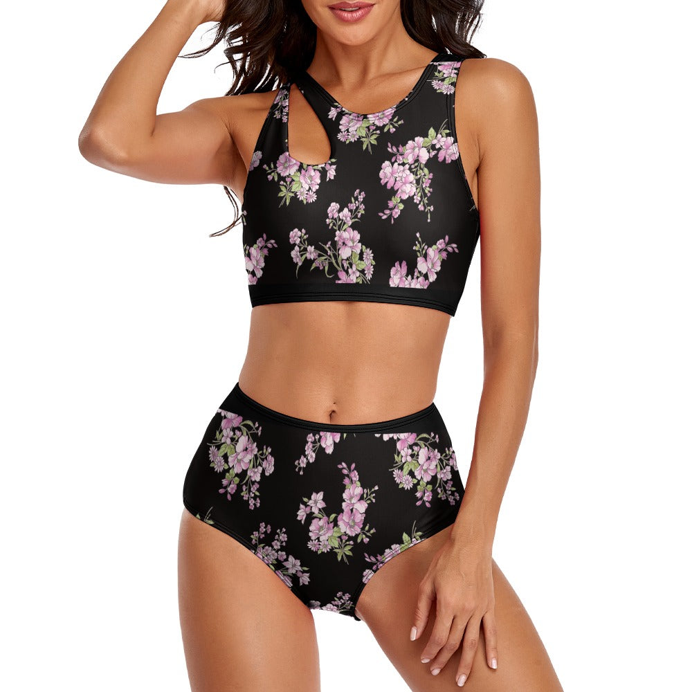 Black Floral Split Swimsuit