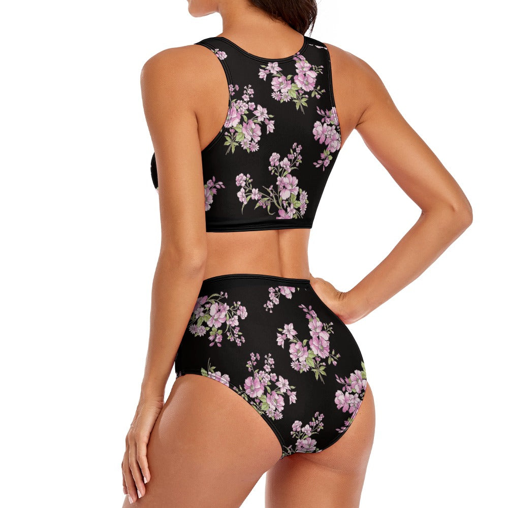 Black Floral Split Swimsuit